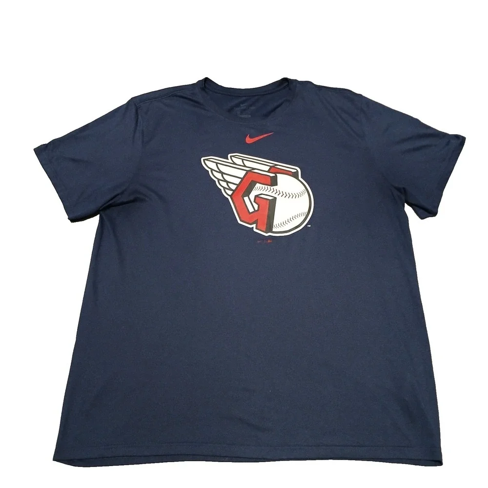 Nike‎ Dri-Fit CLEVELAND GUARDIANS Shirt Men's XXL Blue LOGO Tee MLB Baseball